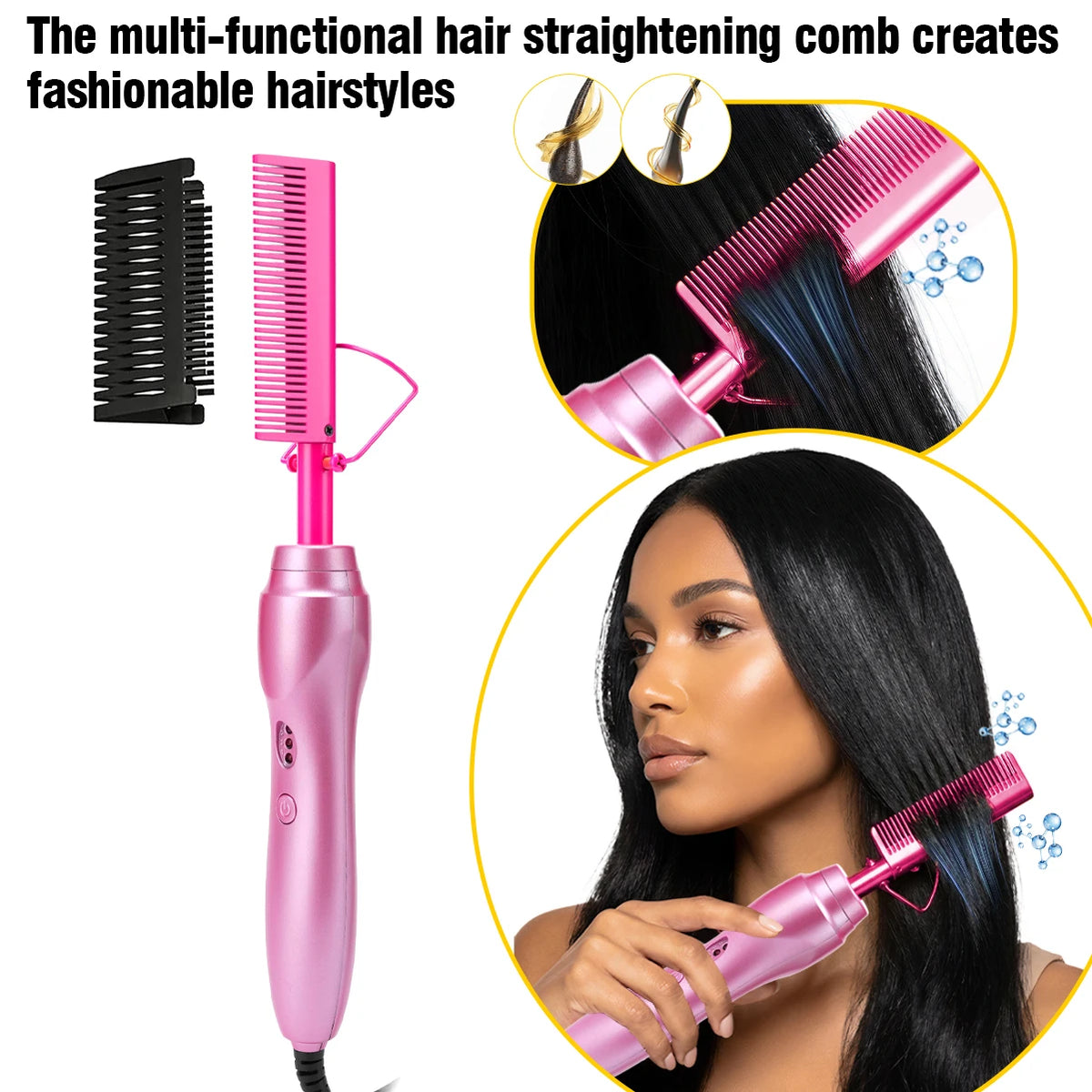 Electric Hot Comb Straightener Brush With Curler For Natural Hair