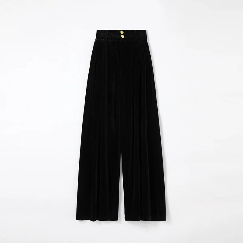 High Waist Velvet Wide Leg Vintage Pants For Women Casual