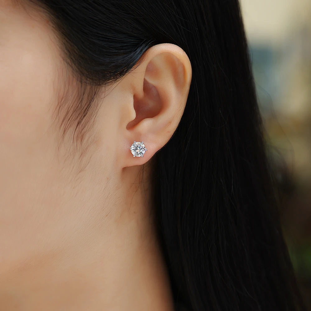 Jiuzuan Moissanite Hollow Stud Earrings 925 Silver 18K Gold Plated