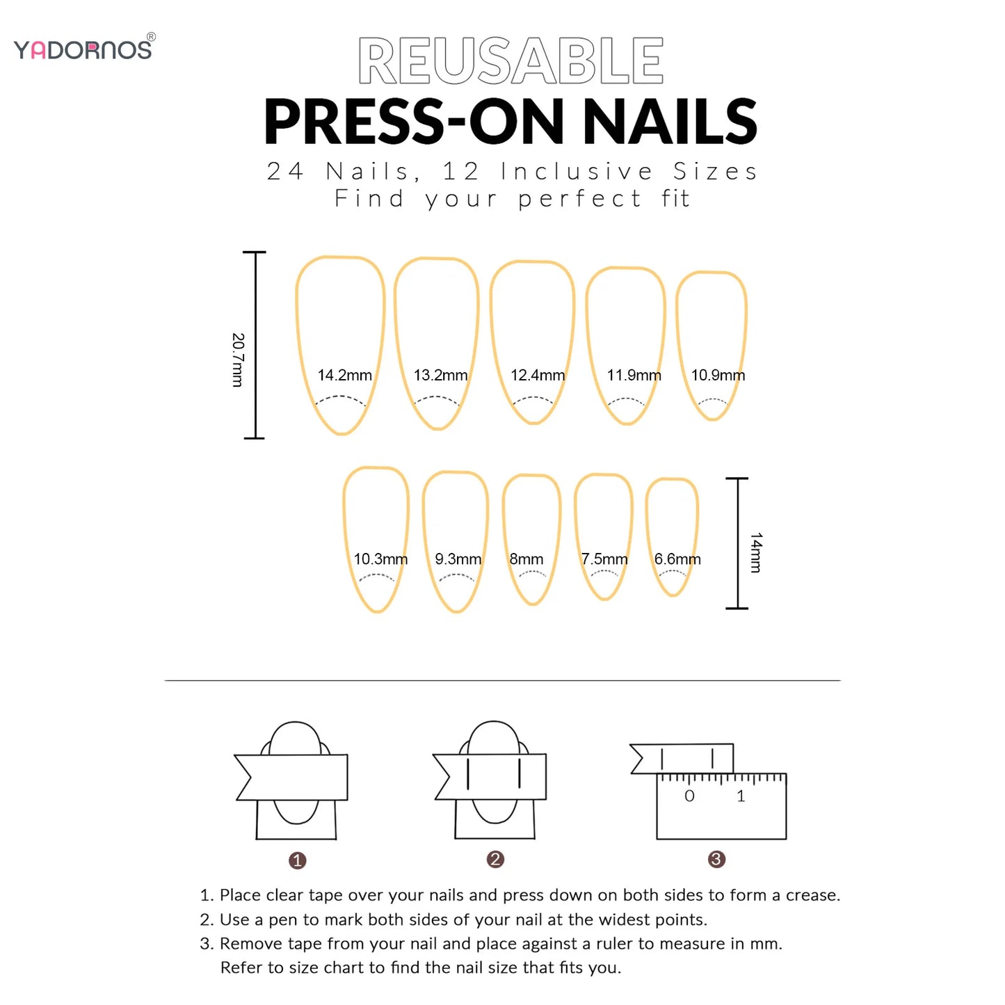 YADORNOS 24Pcs Glossy Cat's Eye Press On Nails Kit
