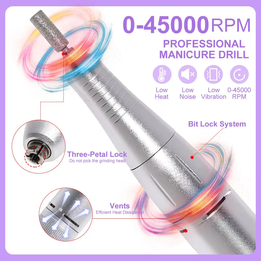 Rechargeable Nail Drill 45000 RPM Electric File for Acrylic Gel Removal