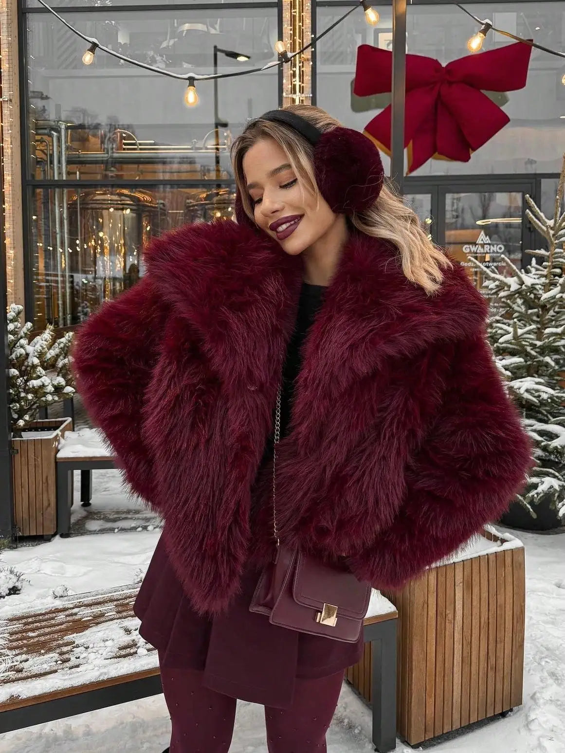 Womens Faux Fur Bomber Jacket With Zipper Closure For Winter