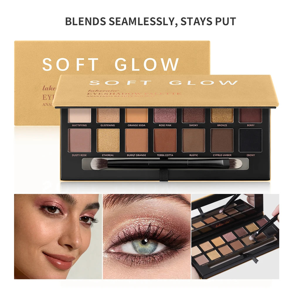 Lakerain Soft Glow Eyeshadow Palette Matte Shimmer Longwear