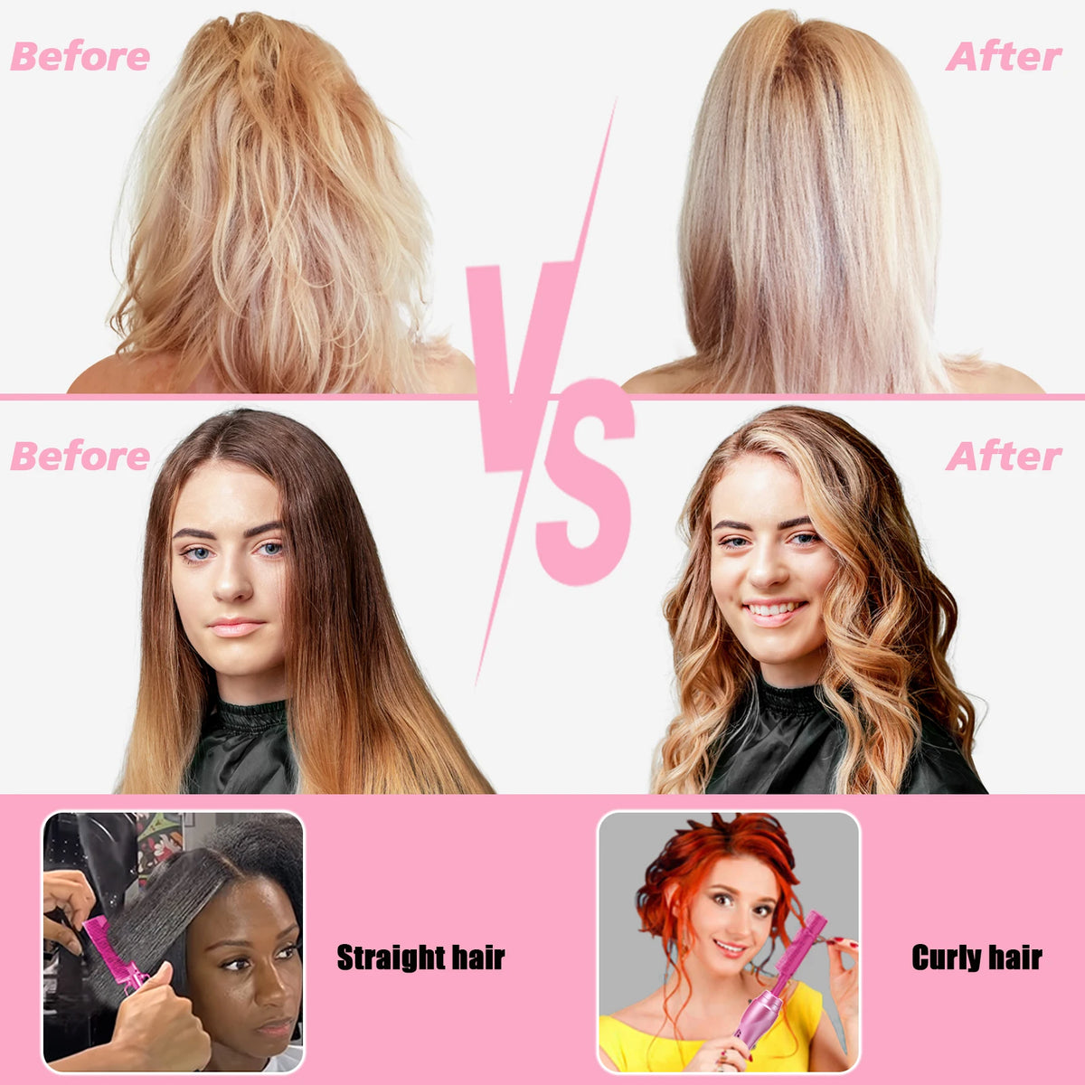 Electric Hot Comb Straightener Brush With Curler For Natural Hair