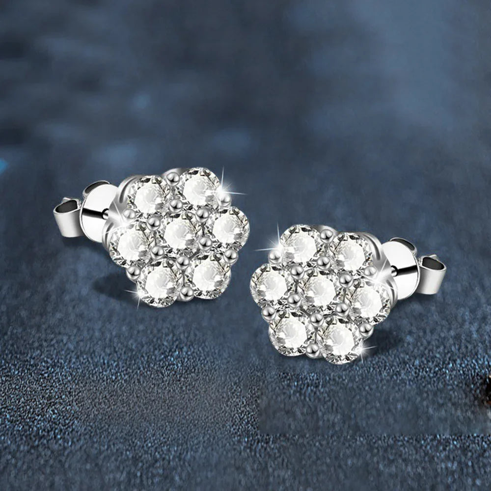 CBTBC Real Moissanite Snowflake Stud Earrings Sterling Silver