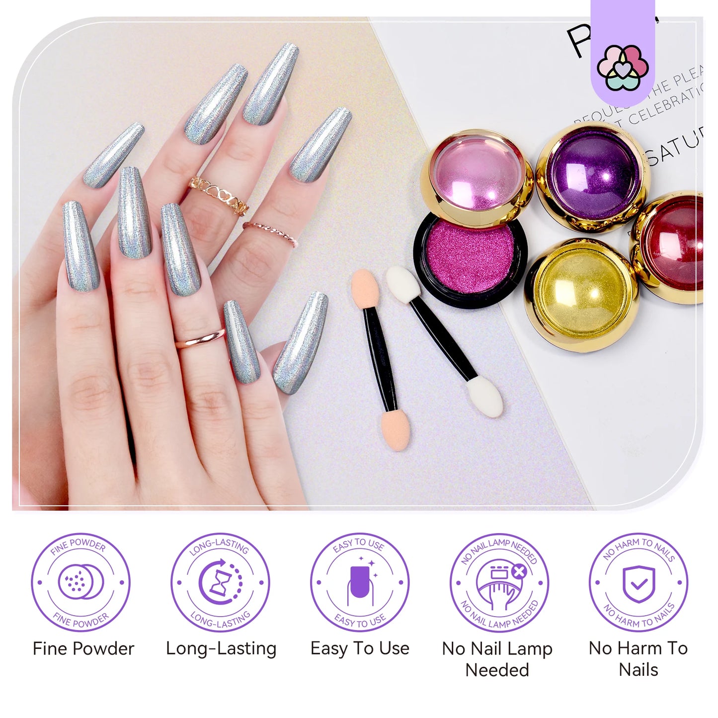 Saviland Chrome Nail Powder Set Metallic Mirror Effect Holographic