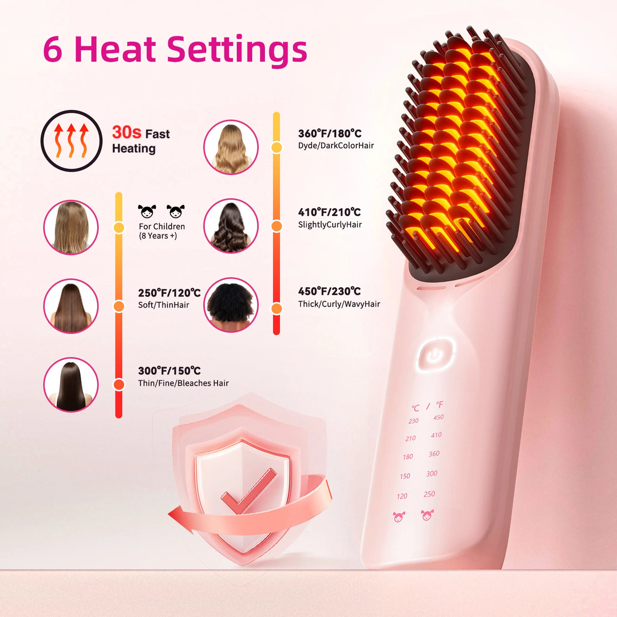 BOPCAL Cordless 2-in-1 Hair Straightener Brush and Curling Comb