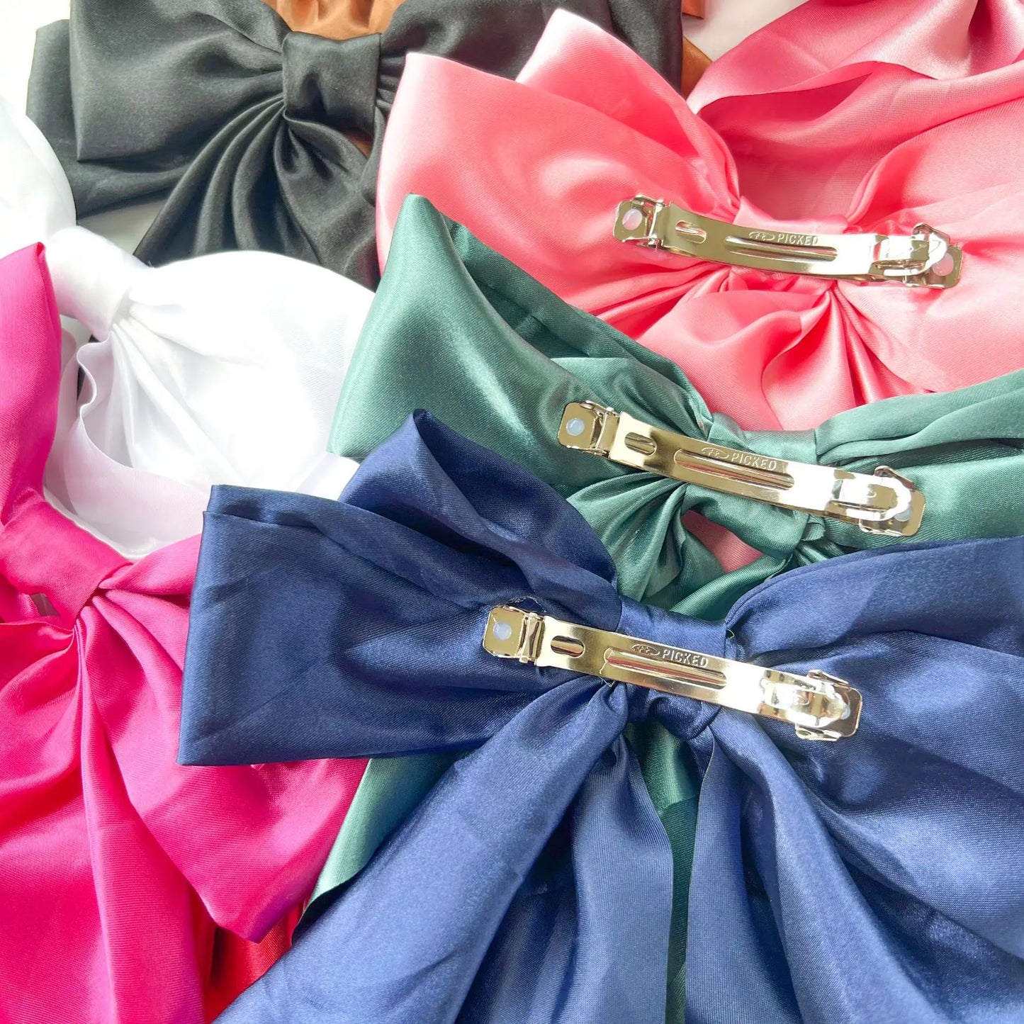 NONECN 3Pcs Large Elegant Ribbon Bow Hair Clips For Women Satin