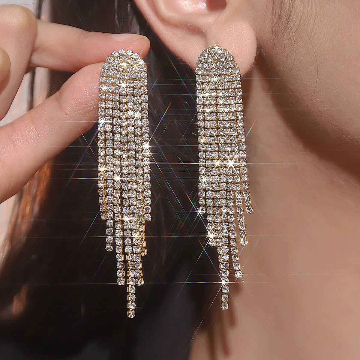 BLIJERYCN Crystal Tassel Drop Earrings For Women Bridal Party Jewelry