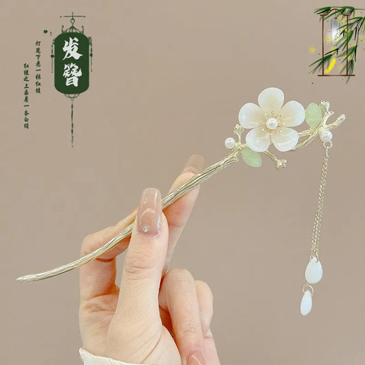 NONECN Chinese Style Hair Clip Tassel Hair Pin Floral Design
