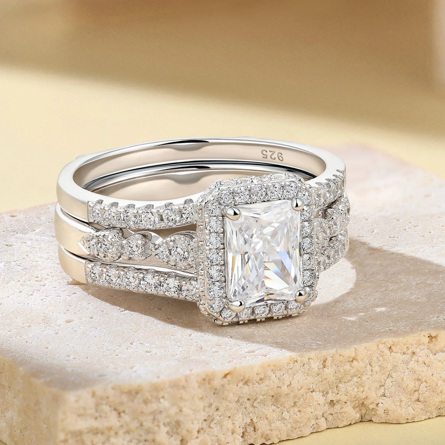 Newshe GRA Certified Moissanite Radian Cut Ring Set For Women Sterling Silver