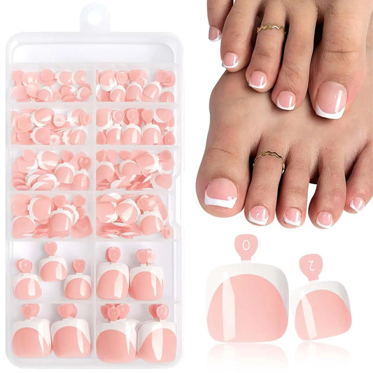 LXAWZH 120Pcs French Tip Nail Set Short Press On Toenails