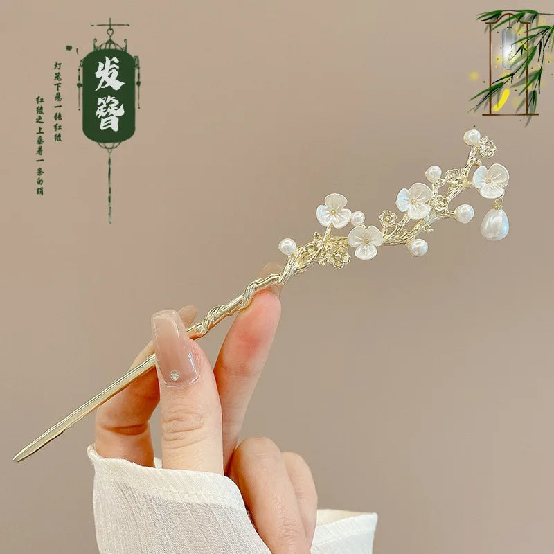 NONECN Chinese Style Hair Clip Tassel Hair Pin Floral Design