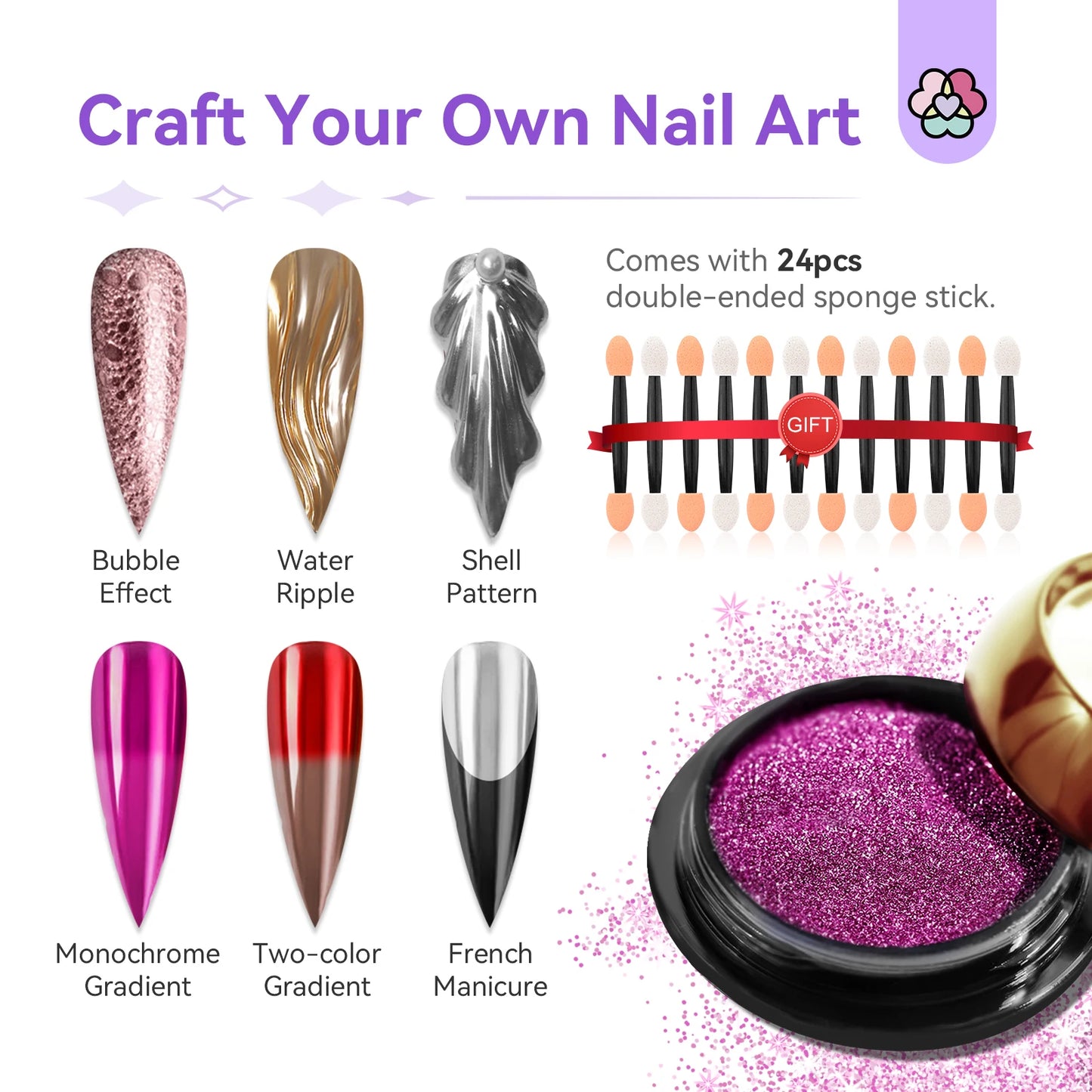 Saviland Chrome Nail Powder Set Metallic Mirror Effect Holographic