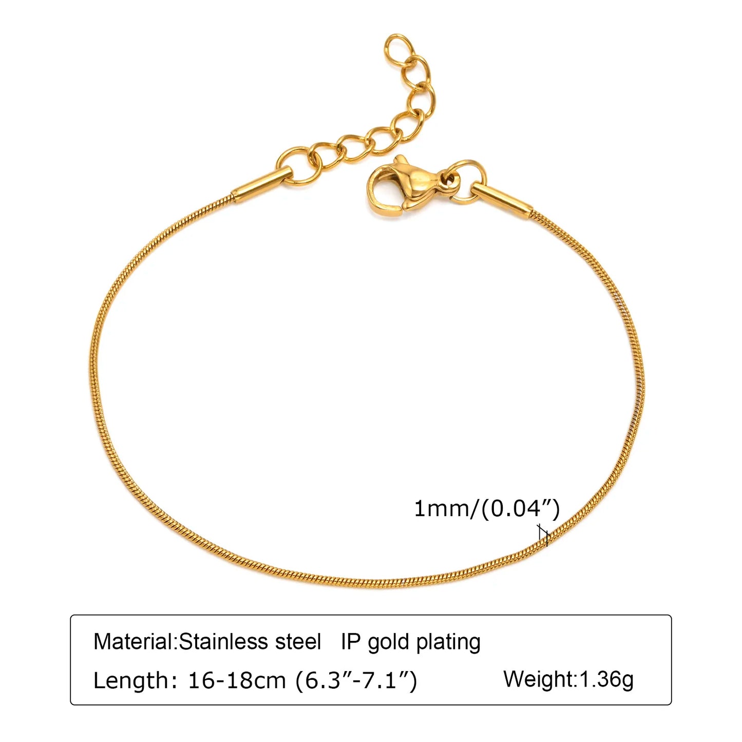 Thin Link Women Bracelet Stainless Steel 18K Gold Plated