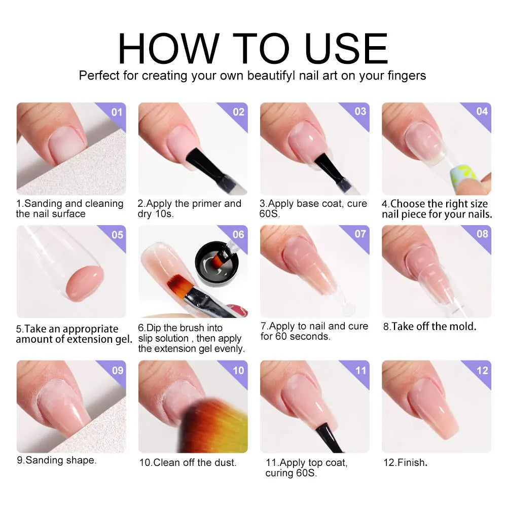 Poly Extension Gel Nail Kit With USB Lamp For Beginner