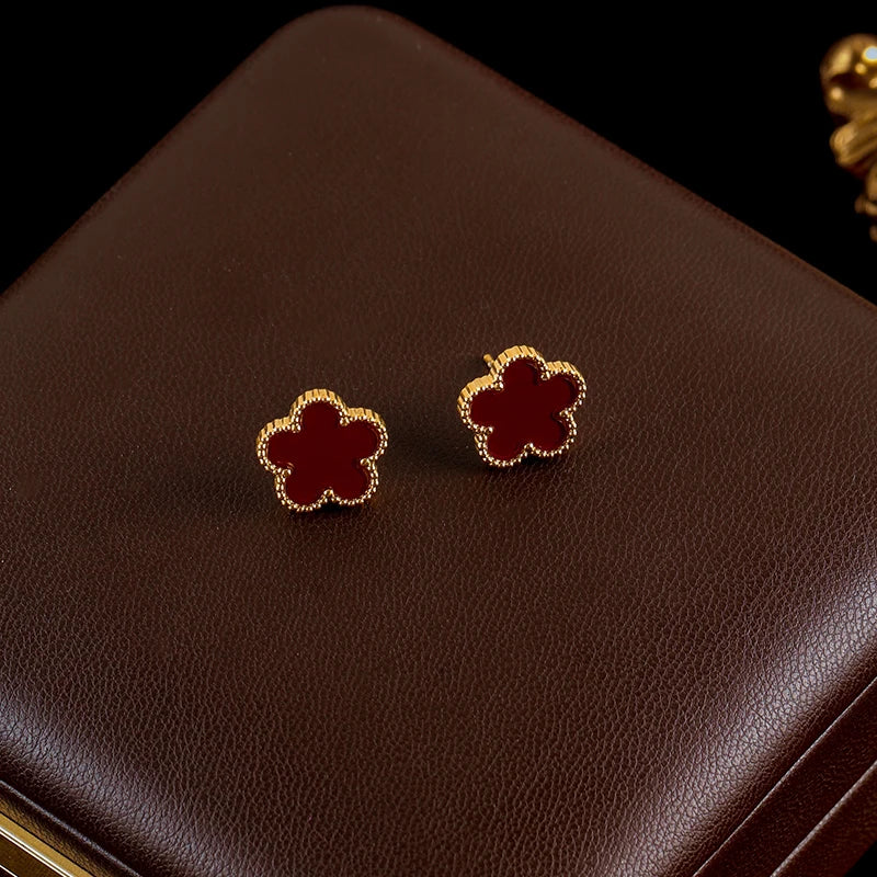 GANEMLY Stainless Steel Plum Blossom Jewelry Set Necklace Earrings Bracelet