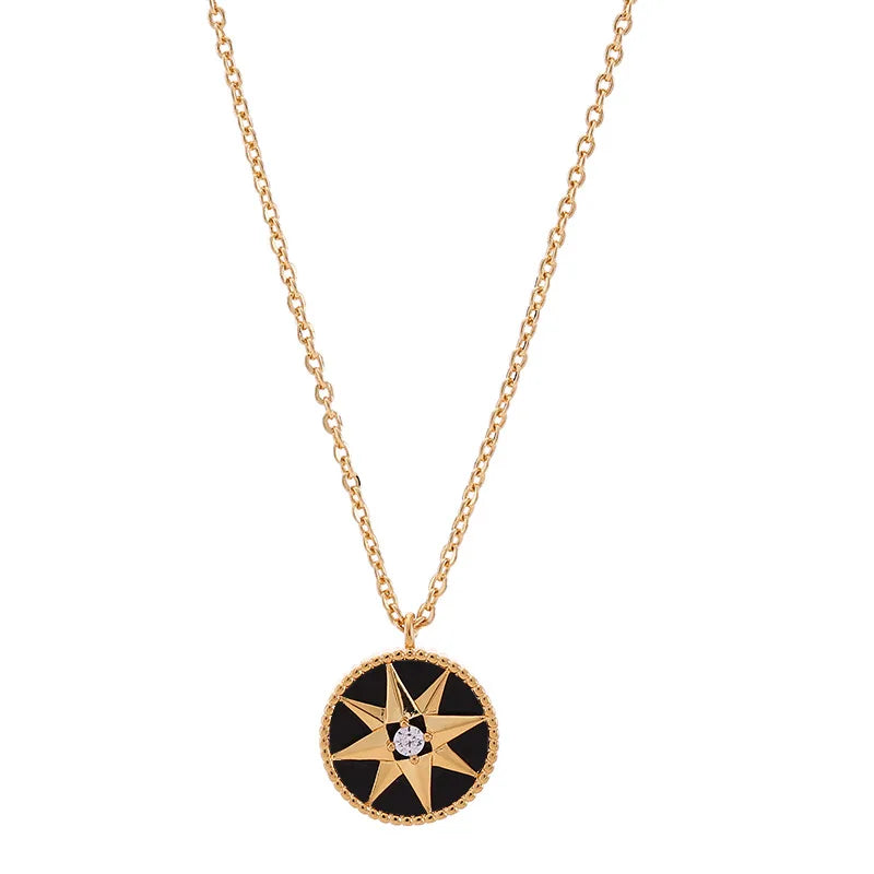 NONECN Copper Plated Zircon Octagram Necklace For Women