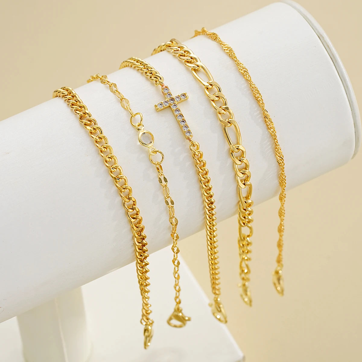 Zircon Cross Charm Bracelet Set Multilayer Fashion Jewelry Women