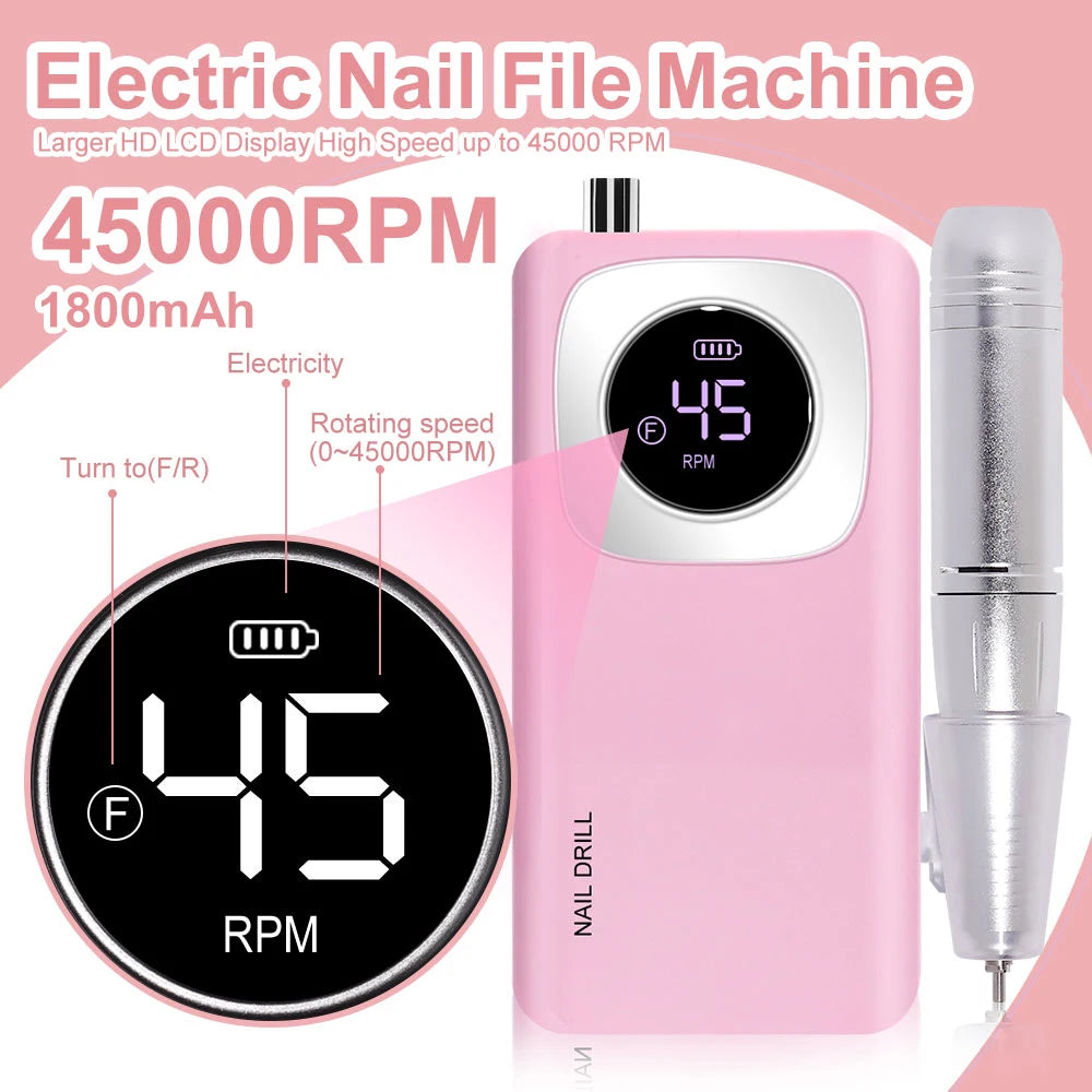 Limegirl 45000RPM Portable Cordless Electric Nail Drill For Acrylic Gel Nails