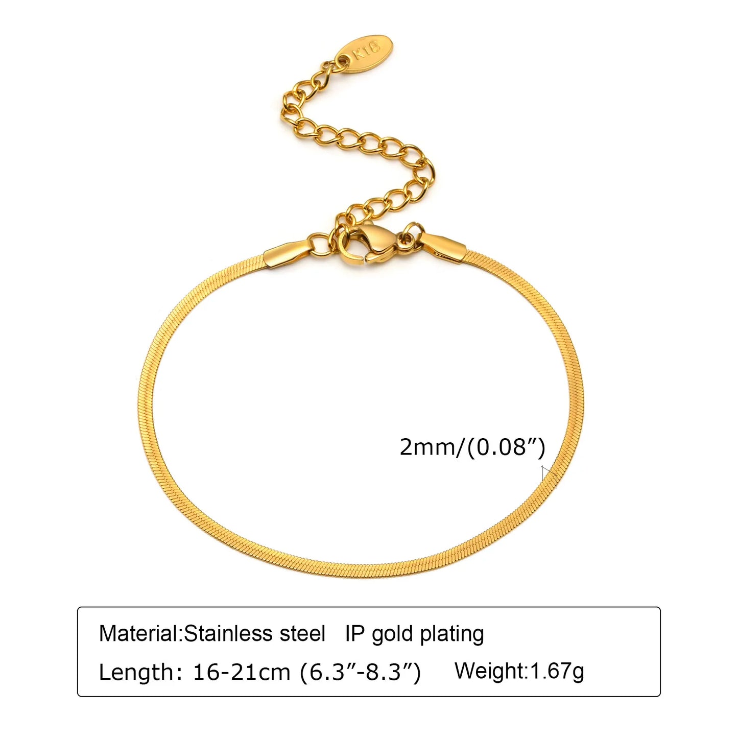 Thin Link Women Bracelet Stainless Steel 18K Gold Plated