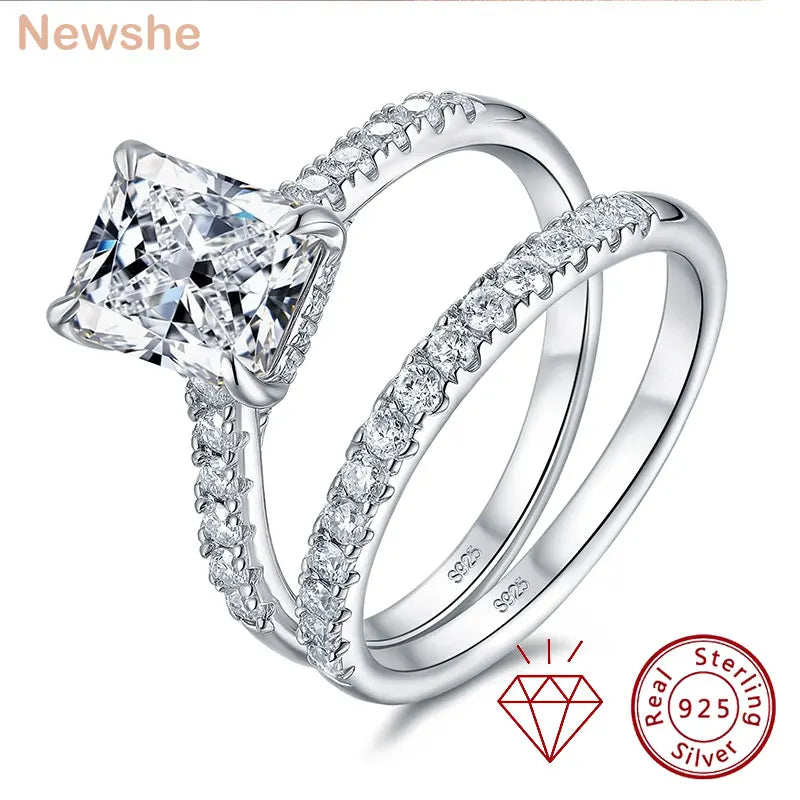 Newshe 925 Sterling Silver Moissanite Rings Set for Women