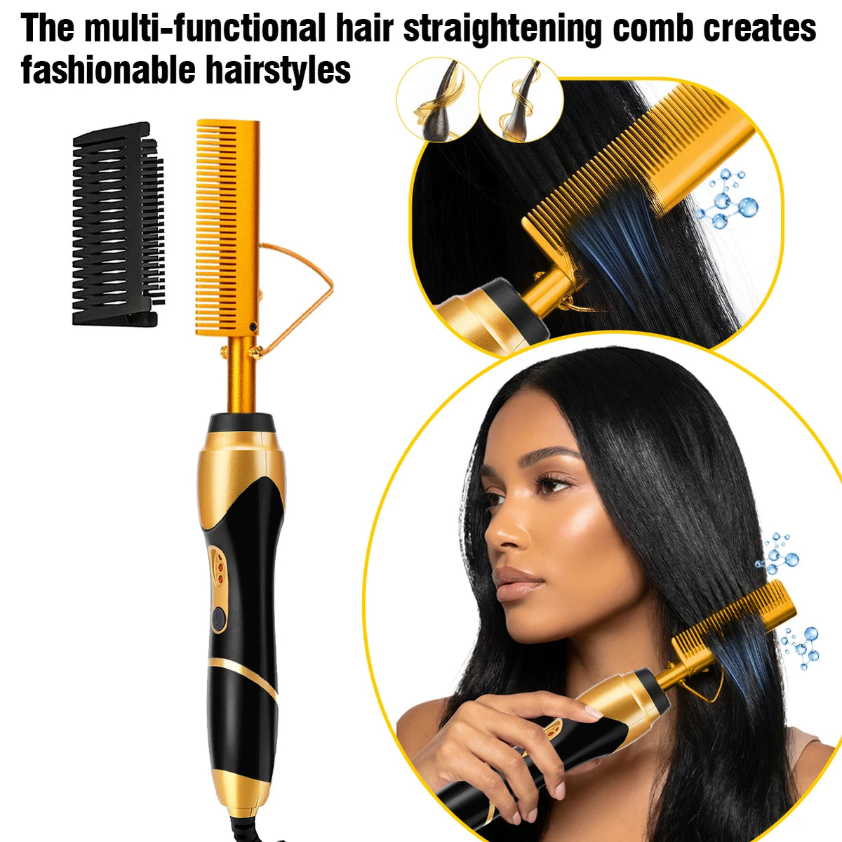 Electric Hot Comb Straightener Brush With Curler For Natural Hair