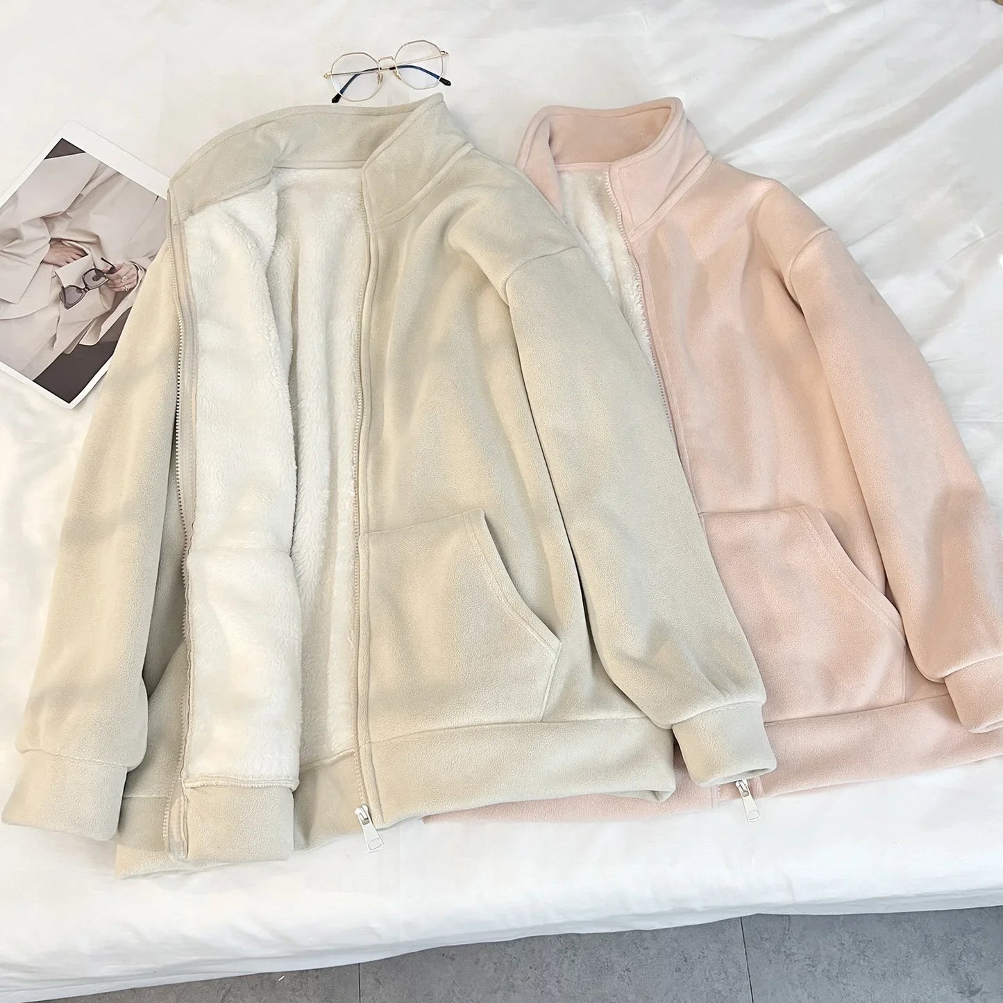 Double Sided Fleece Lined Hooded Jacket For Women Winter Warmth