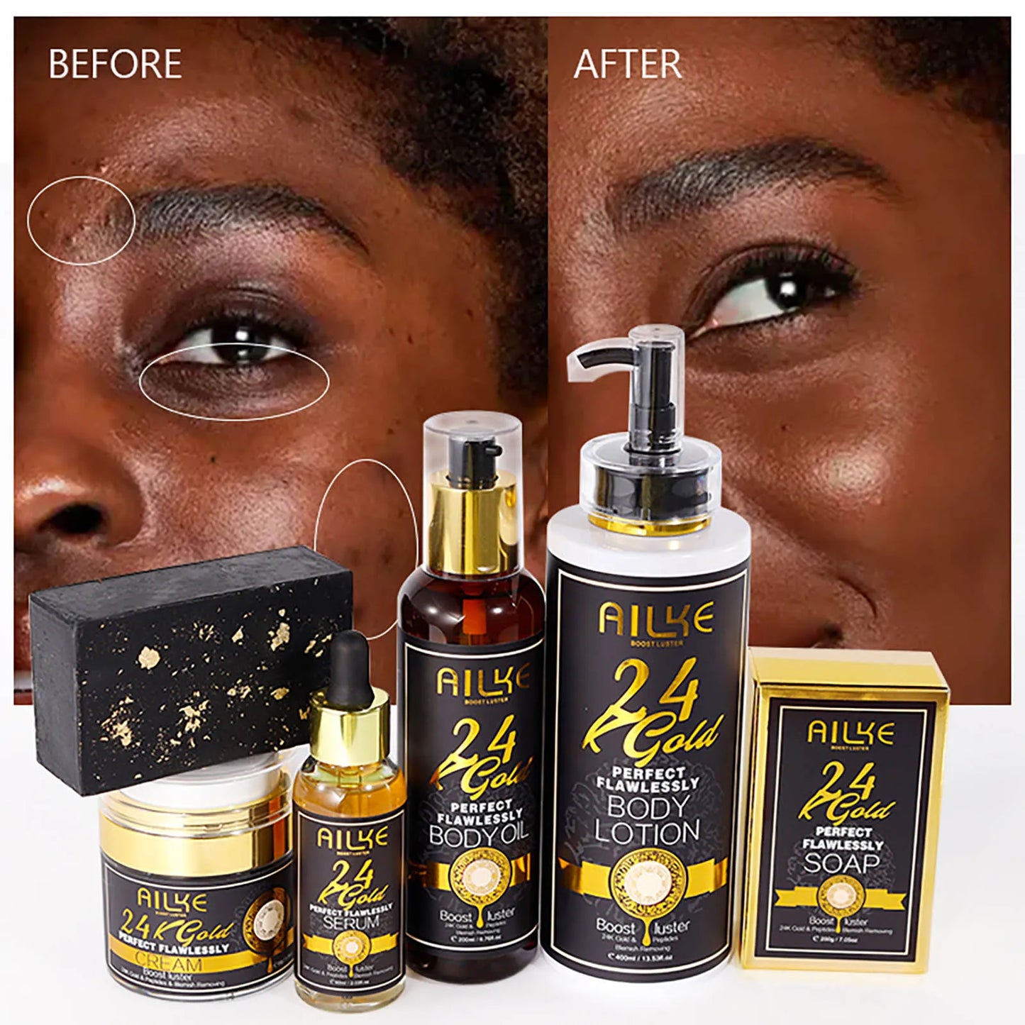 AILKE 24K Gold Collagen Cream Whitening Anti Aging Facial Care Set