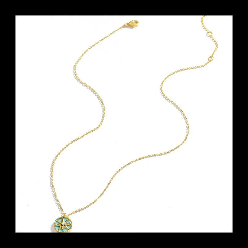 NONECN Copper Plated Zircon Octagram Necklace For Women