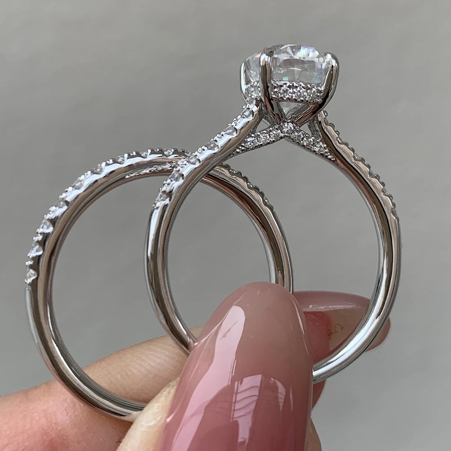 Newshe 925 Sterling Silver Moissanite Rings Set for Women