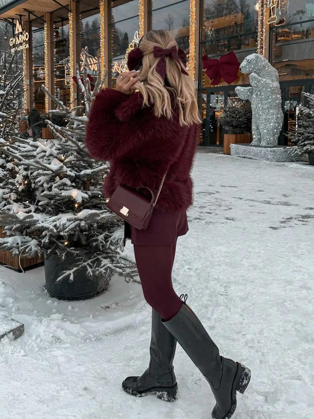 Womens Faux Fur Bomber Jacket With Zipper Closure For Winter