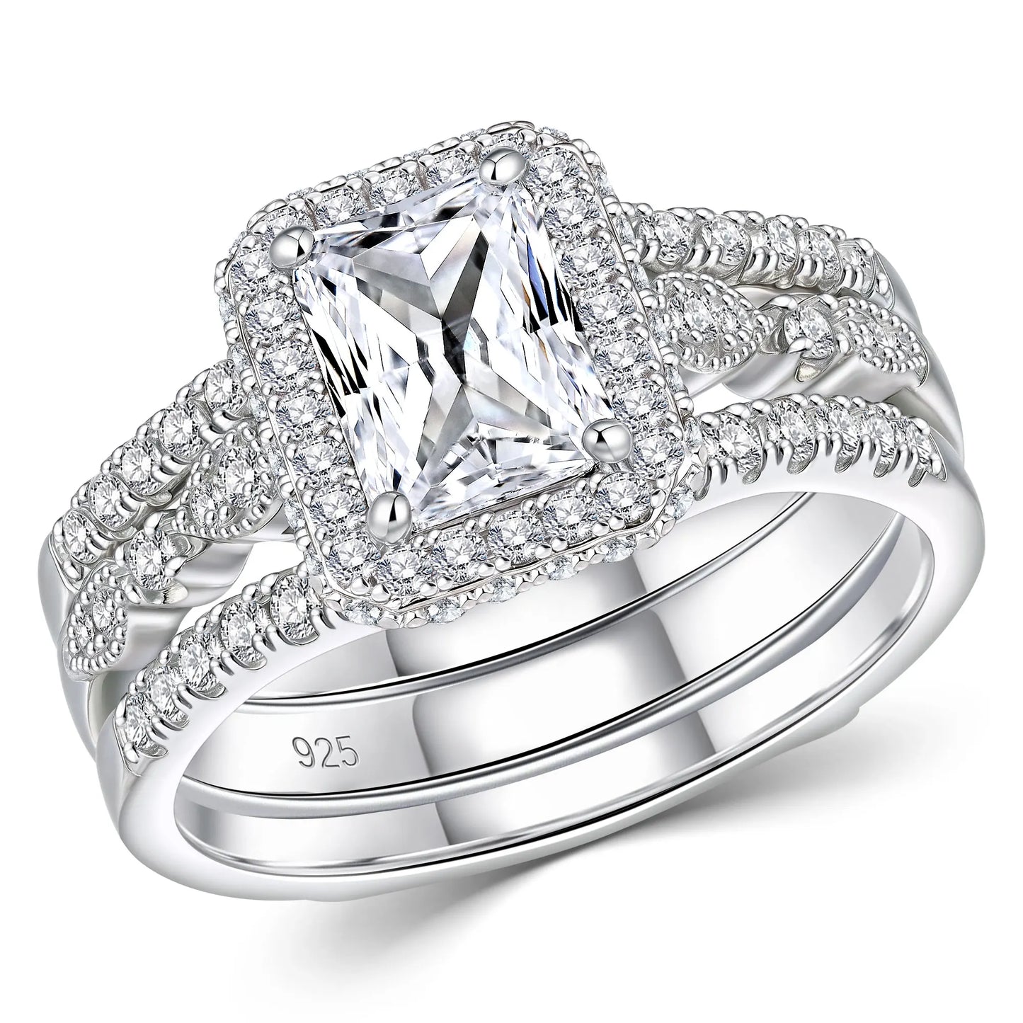 Newshe GRA Certified Moissanite Radian Cut Ring Set For Women Sterling Silver