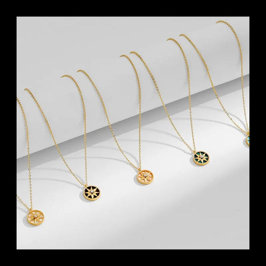 NONECN Copper Plated Zircon Octagram Necklace For Women