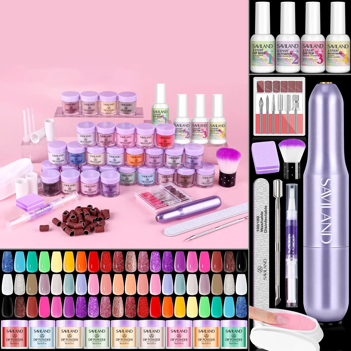 Saviland Dip Powder Kit With Drill 30 Colors Keratin Formula