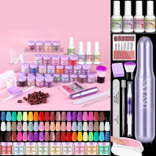 Saviland Dip Powder Kit With Drill 30 Colors Keratin Formula