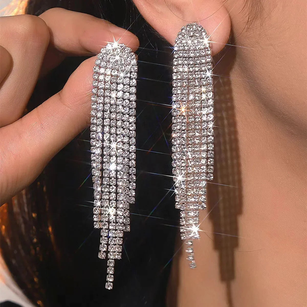 BLIJERYCN Crystal Tassel Drop Earrings For Women Bridal Party Jewelry