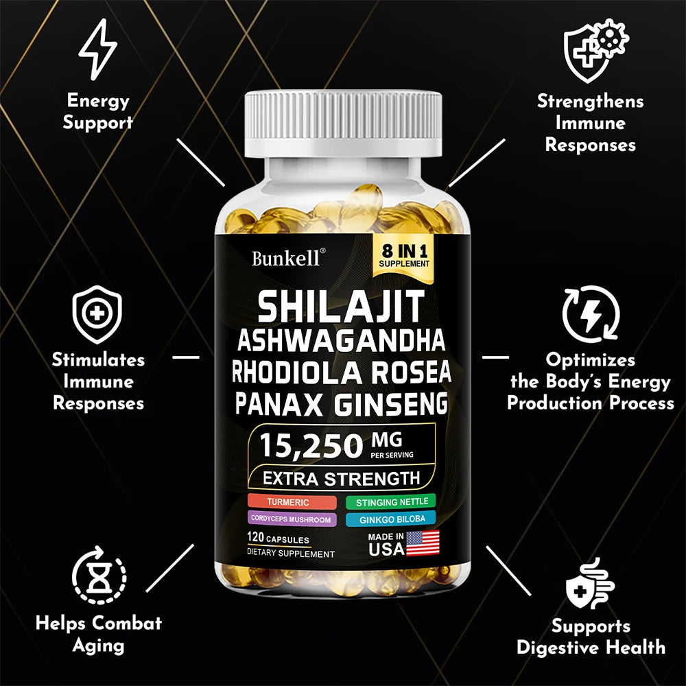 Bunkell Shilajit Capsules With Ginseng Ashwagandha Turmeric