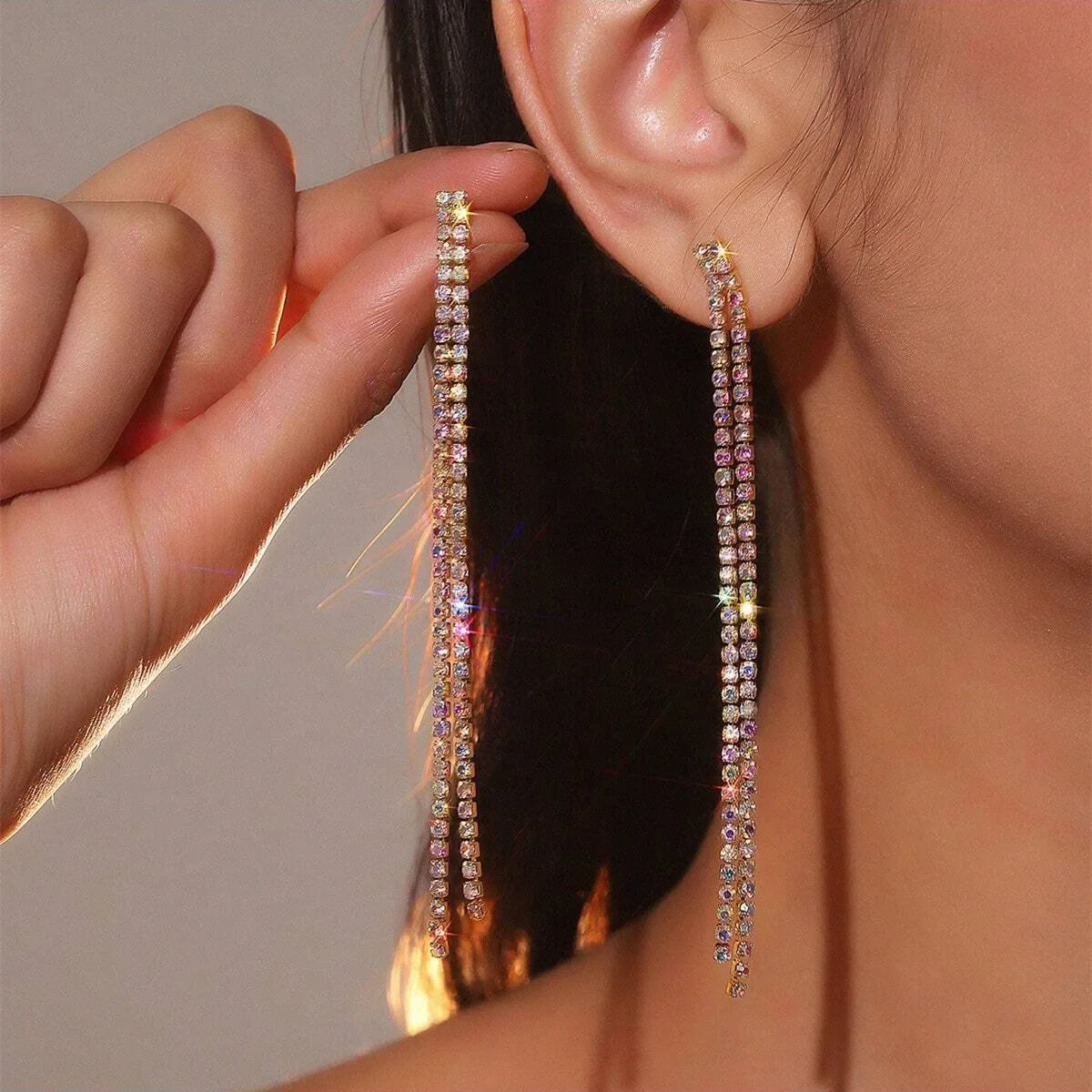 BLIJERYCN Crystal Tassel Drop Earrings For Women Bridal Party Jewelry