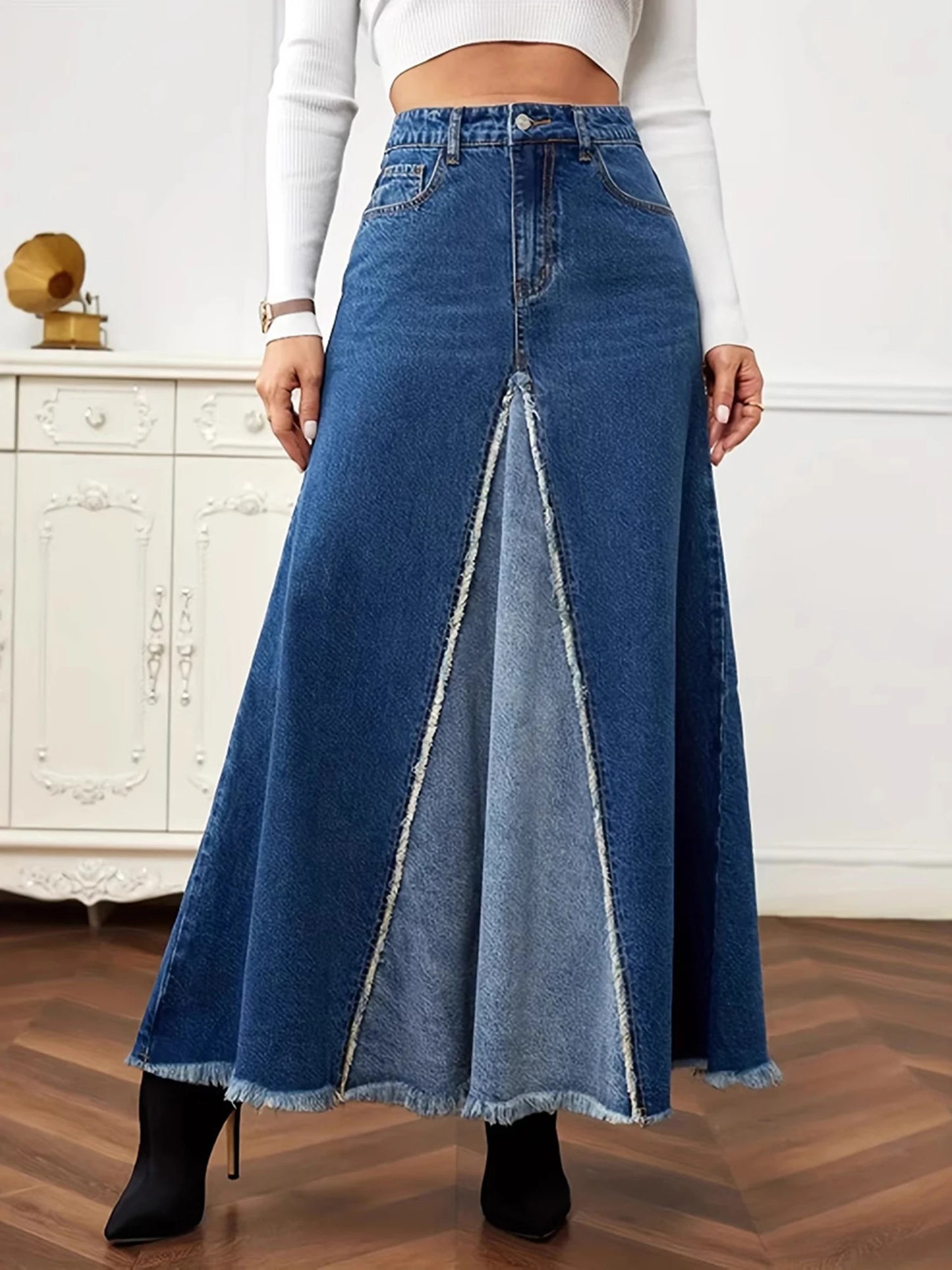 XBTCLXEBCOCN Velvet Polyester Midi Skirt For Women Aline