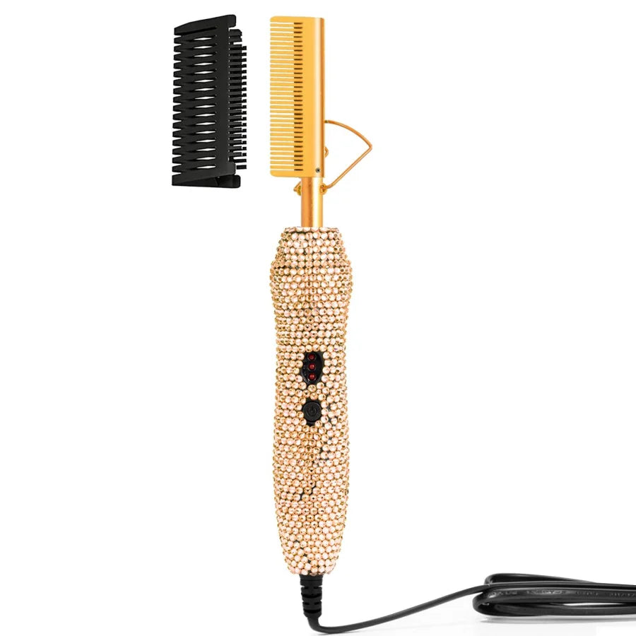 Electric Hot Comb Straightener Brush With Curler For Natural Hair