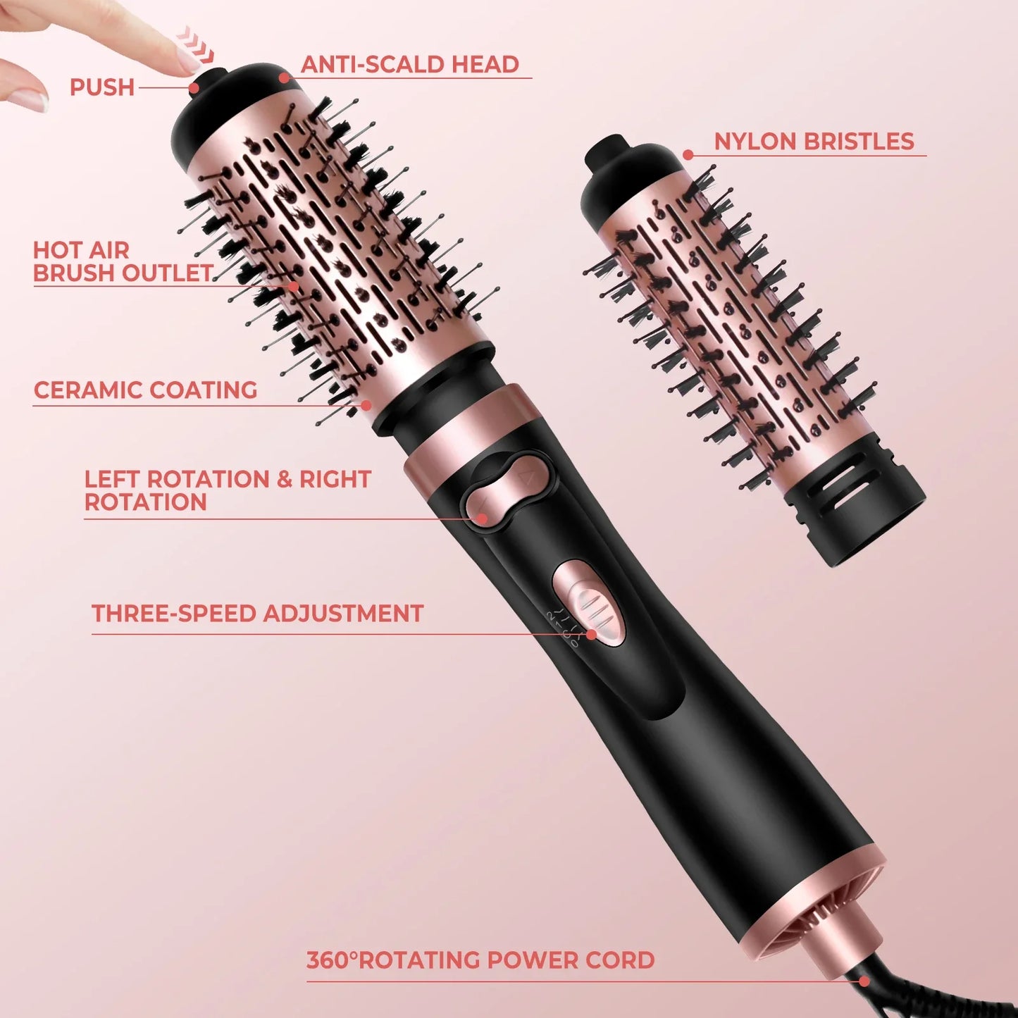VoluVibe 2in1 Hot Air Brush And Rotating Hair Dryer Styler
