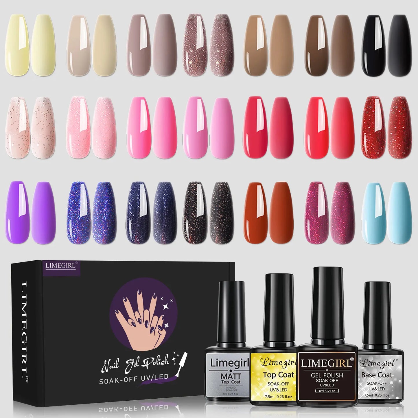 21 Piece Gel Polish Kit With Glitter Art Gel Nails