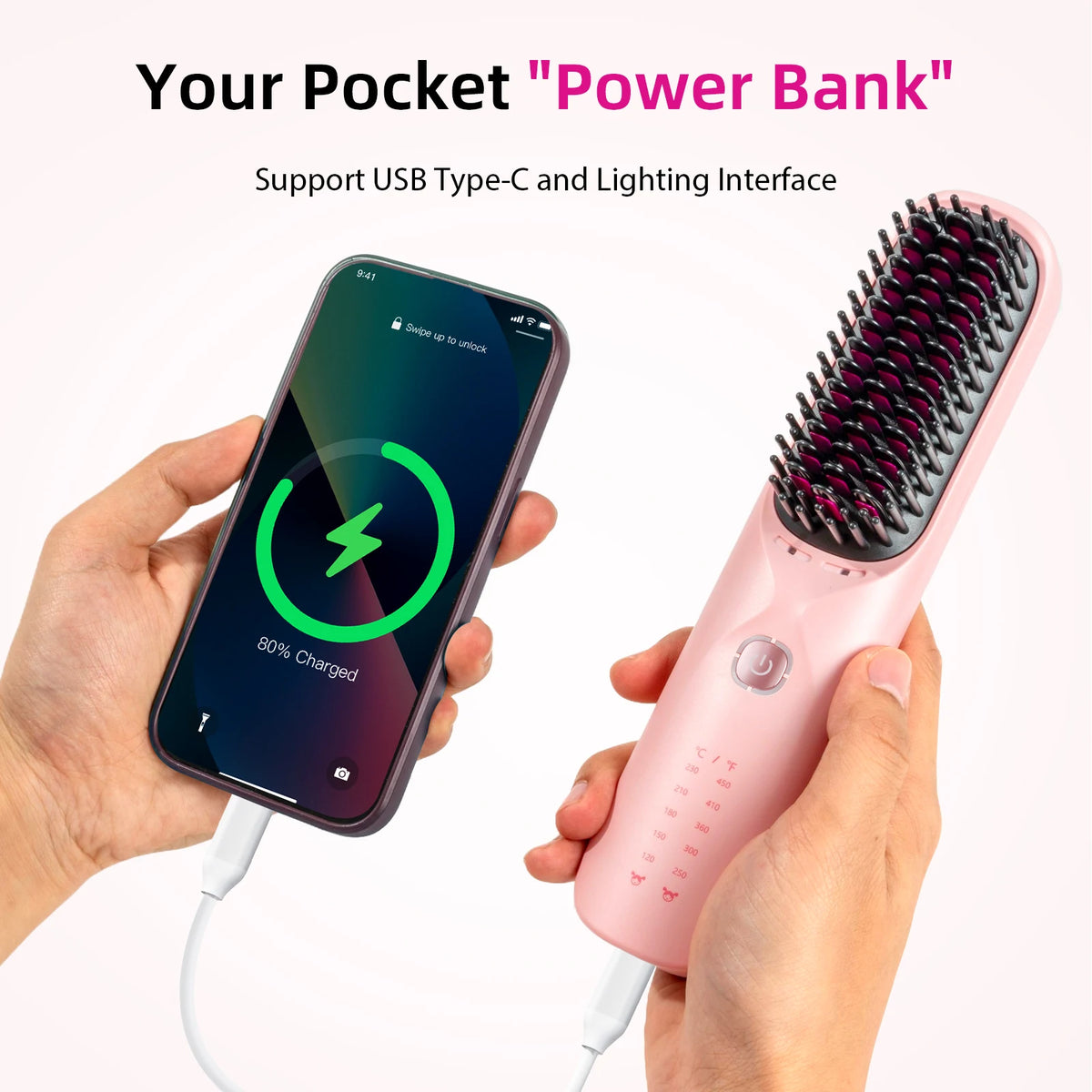 BOPCAL Cordless 2-in-1 Hair Straightener Brush and Curling Comb