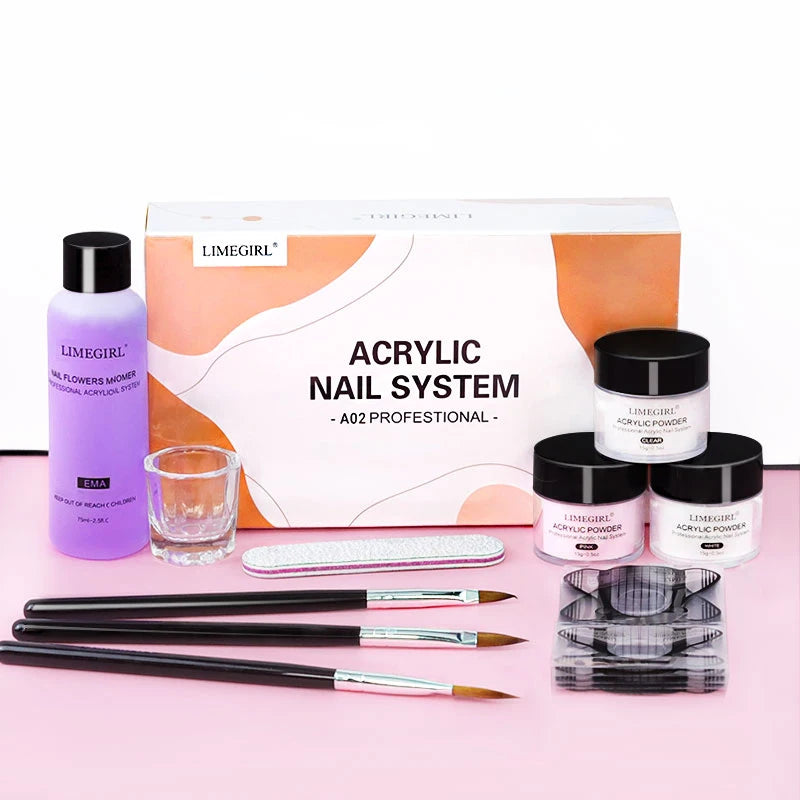 Acrylic Nail Starter Kit With Powder And Liquid And Brushes