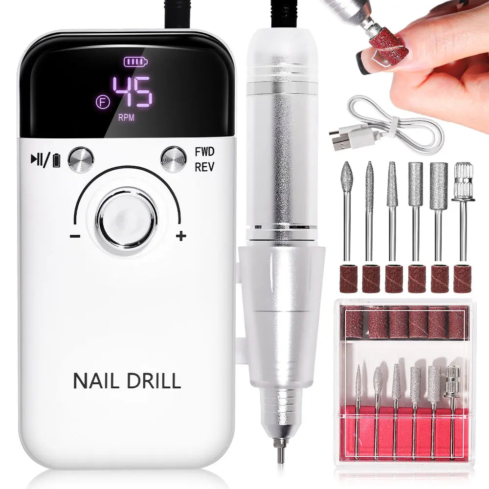 Rechargeable Nail Drill 45000 RPM Electric File for Acrylic Gel Removal