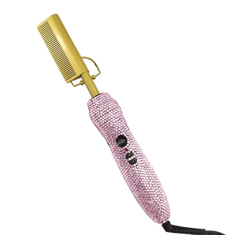 Electric Hot Comb Straightener Brush With Curler For Natural Hair