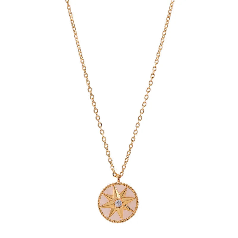 NONECN Copper Plated Zircon Octagram Necklace For Women