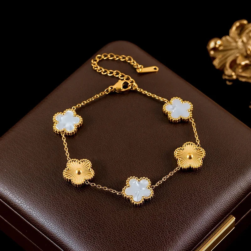 GANEMLY Stainless Steel Plum Blossom Jewelry Set Necklace Earrings Bracelet