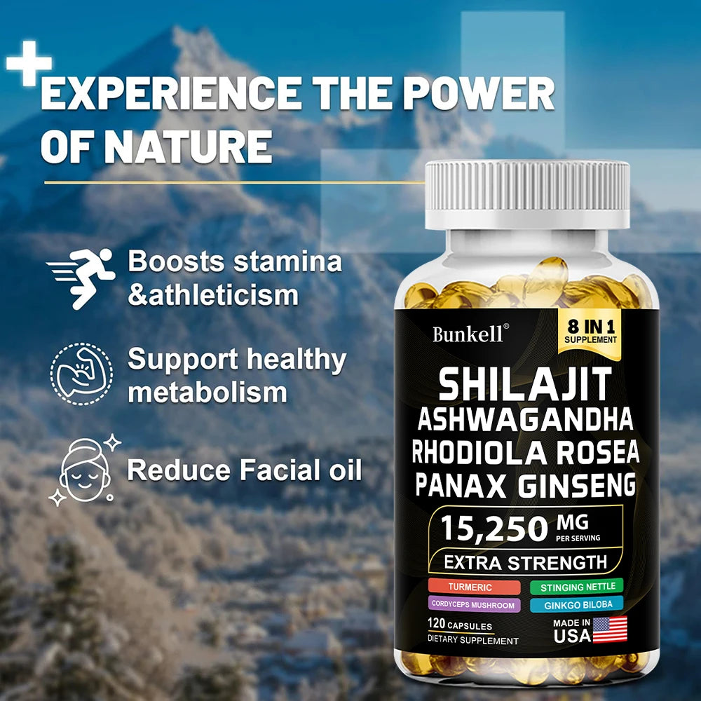 Bunkell Shilajit Capsules With Ginseng Ashwagandha Turmeric